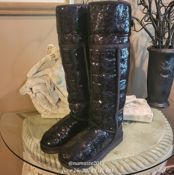 Ugg Bailey Button Sequin Over The Knee Boots Sherpa Shearling Designer #778 - Picture 4 of 16